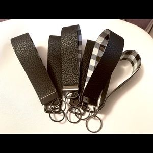 White plaid faux leather keychains
